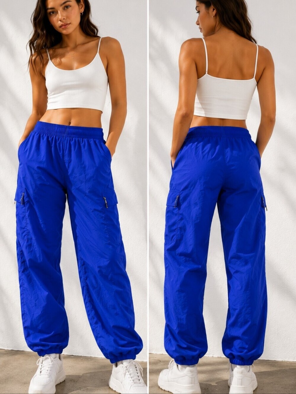 Urban Outfitters Blue Parachute Cargo Jogger Pants Small FP Dance Studio Vibe